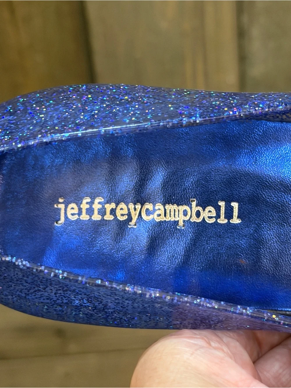 Jeffrey Campbell Blue Glitter Jelly Ballet Flats Square Toe Summer Shoes Size 10